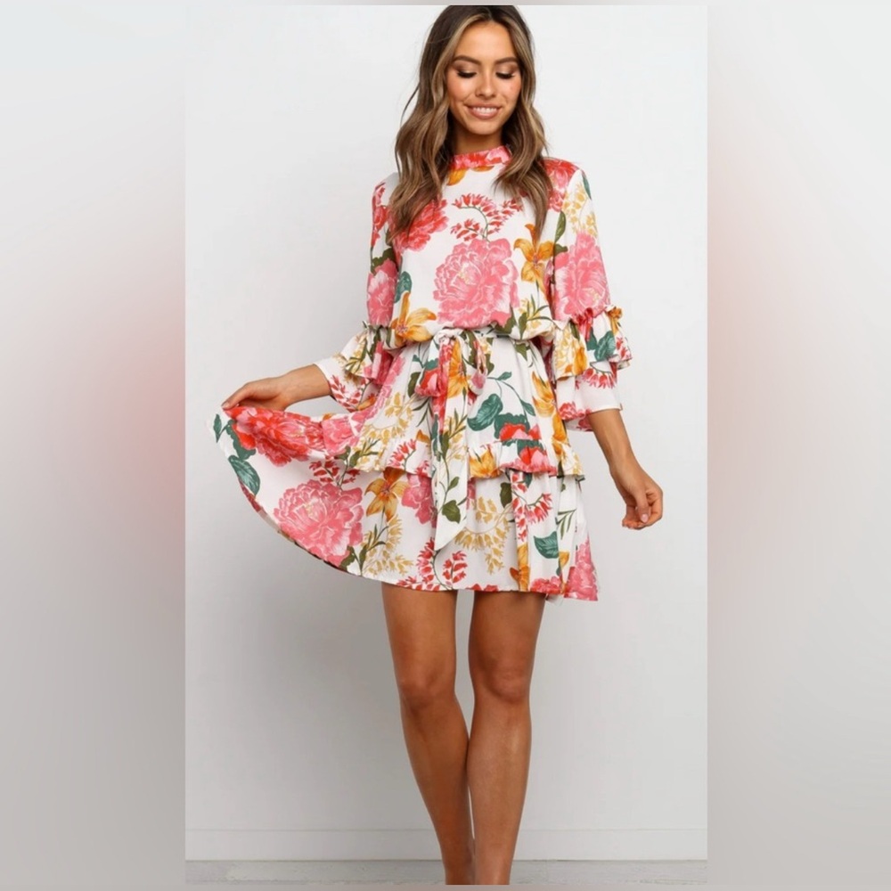 Petal & Pup Floral Mini Dress - Pink, Green, Yellow